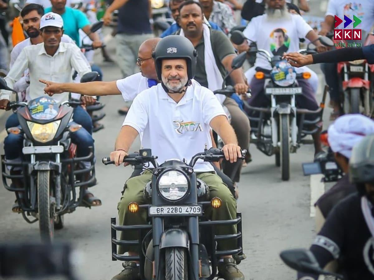 Rahul Gandhi Rides Bike in Purnia During Voter Adhikar Yatra With Tejashwi Yadav